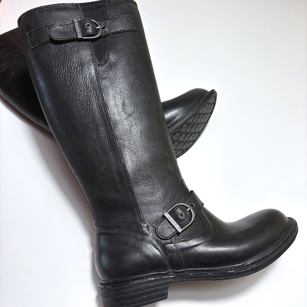 Bogs McKenna Boots Women's 8 Black Leather Buckle Waterproof Moto Riding